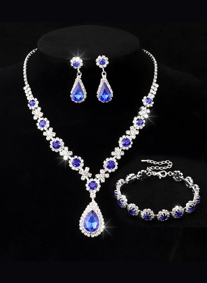 Hilyagems Girls Jewellery Silver 3-Piece Set | French Casual Style Crystal Necklace, Earrings & Bracelet | Sparkling Gift - Image 2